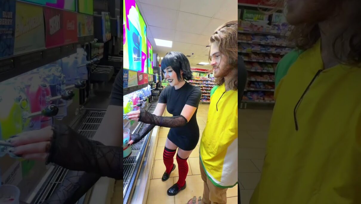 Mavis and Johnny Slurpee Scene🥤 #hoteltransylvania #mavis #johnny #cosplay #dracula #cosplayer